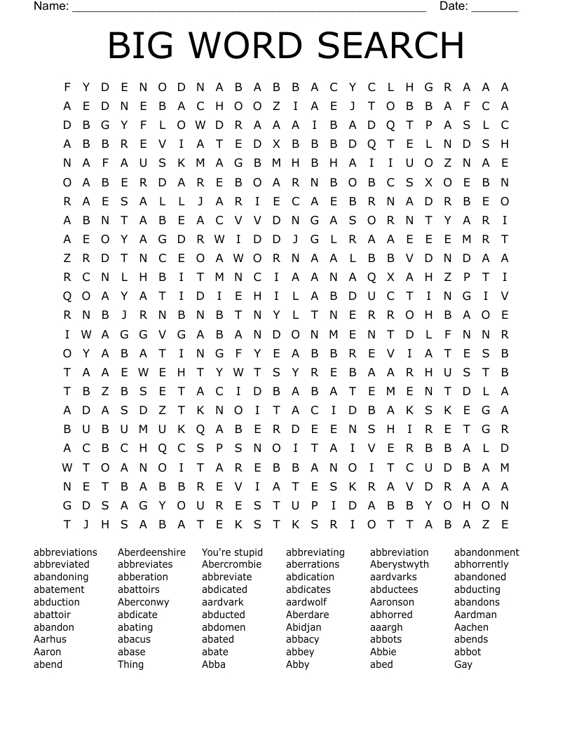 Big Word Search - Wordmint in Printable Word Search Big