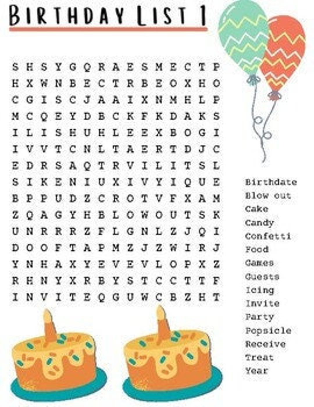 Birthday Word Search, Birthday Activity, Printable Activity regarding Printable Word Search Birthday