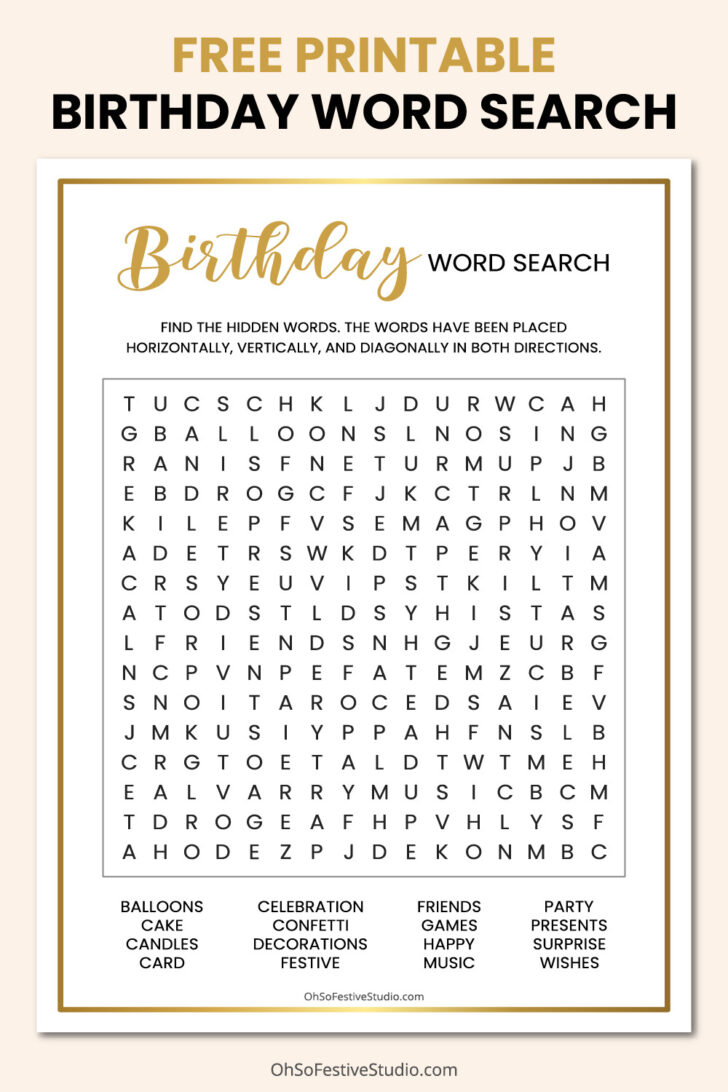 Printable Word Search Birthday