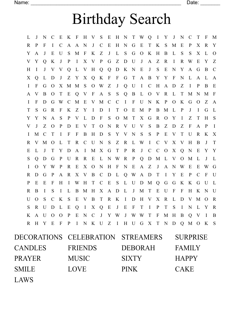 Birthday Word Search - Wordmint throughout Printable Word Search Birthday