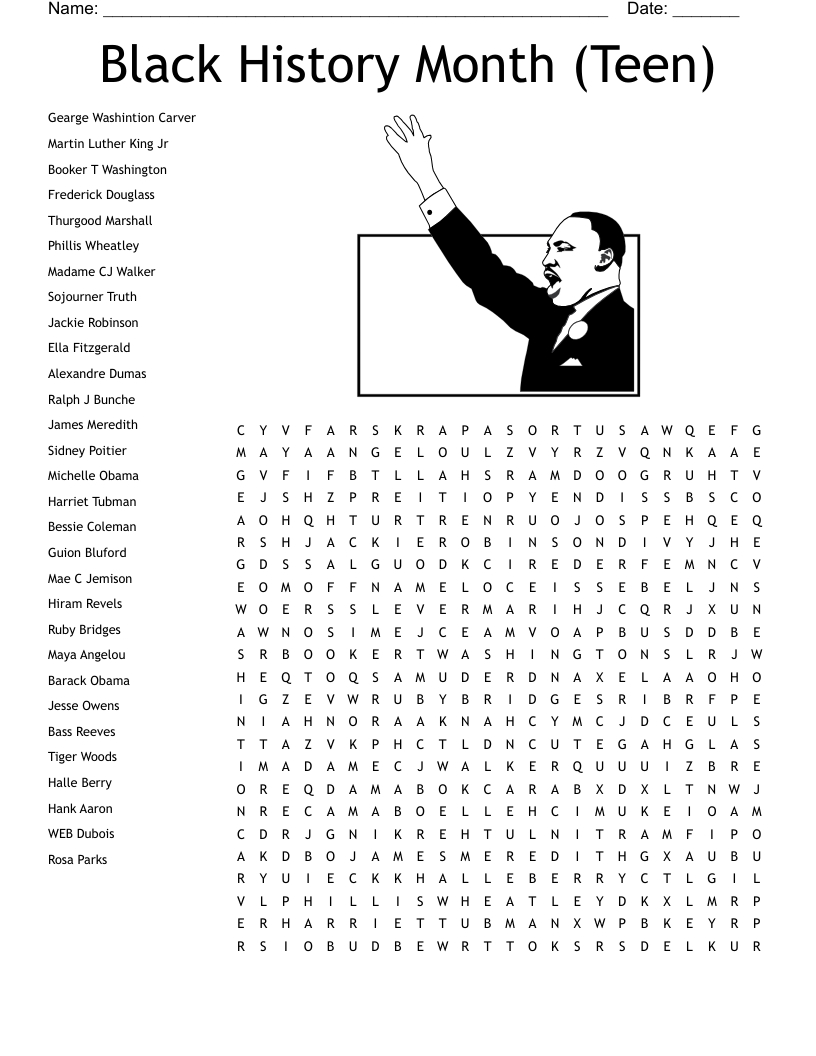 Black History Month (Teen) Word Search - Wordmint throughout Printable Word Search For Black History Month