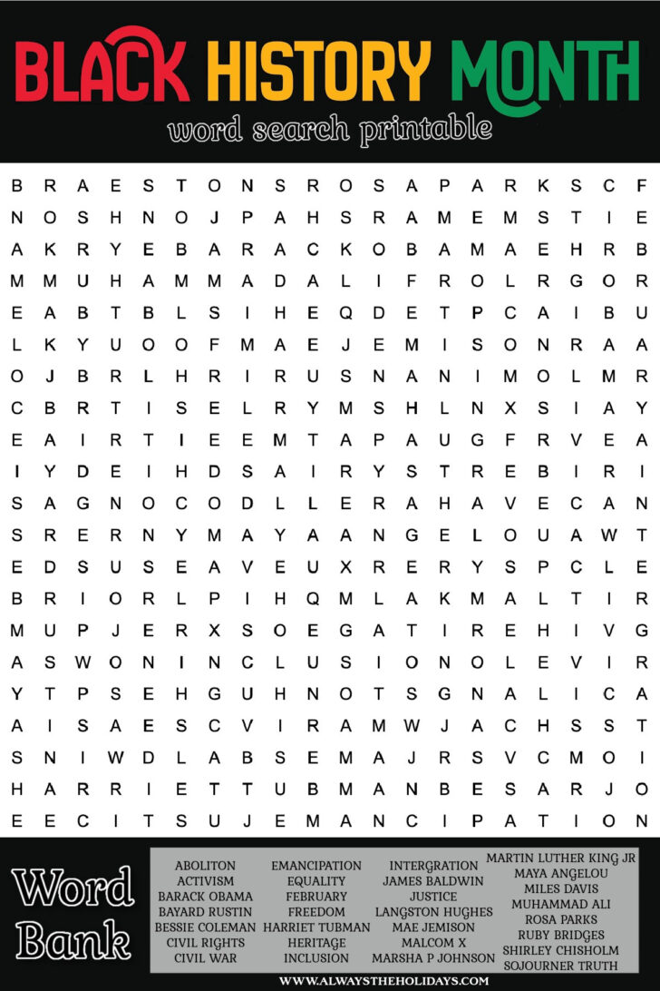 Black History Word Search Printable