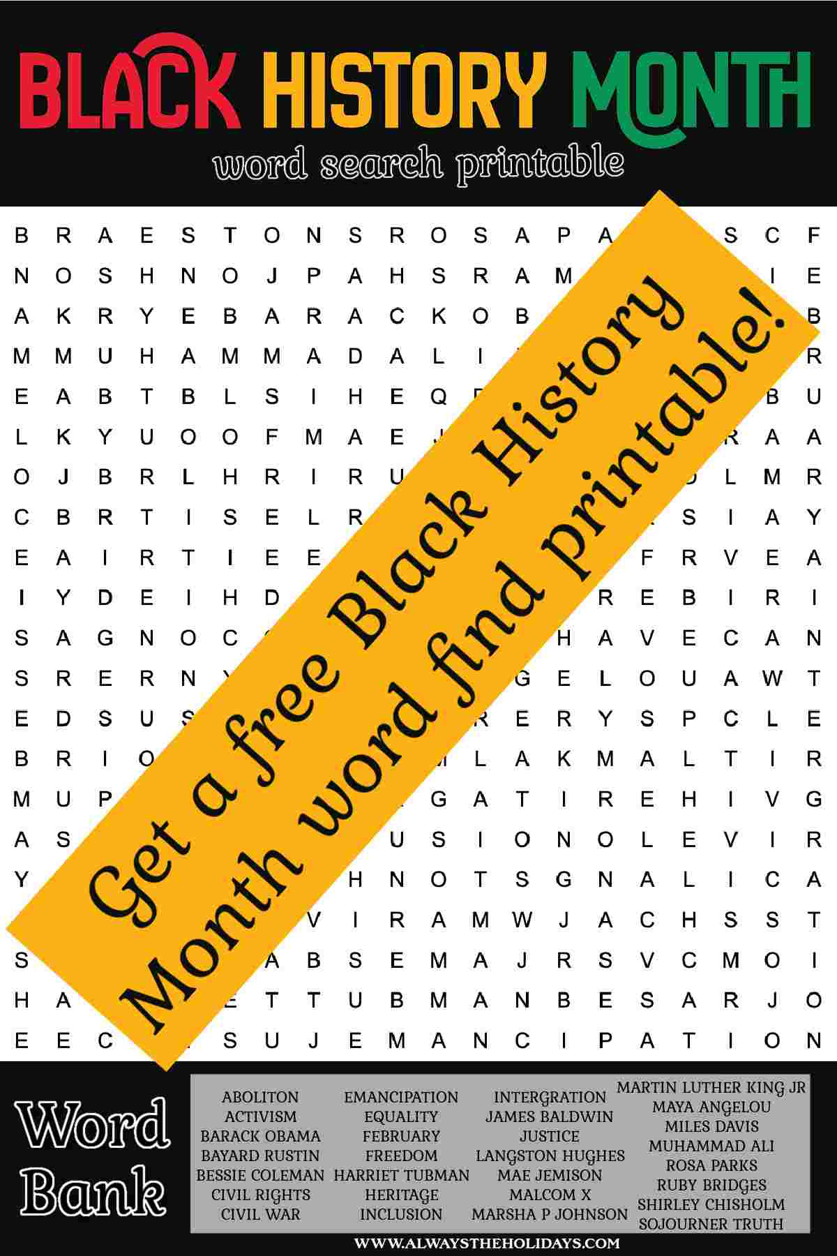Black History Month Word Search - Free Printable With Answer Key throughout Free Printable Black History Month Word Search Printable