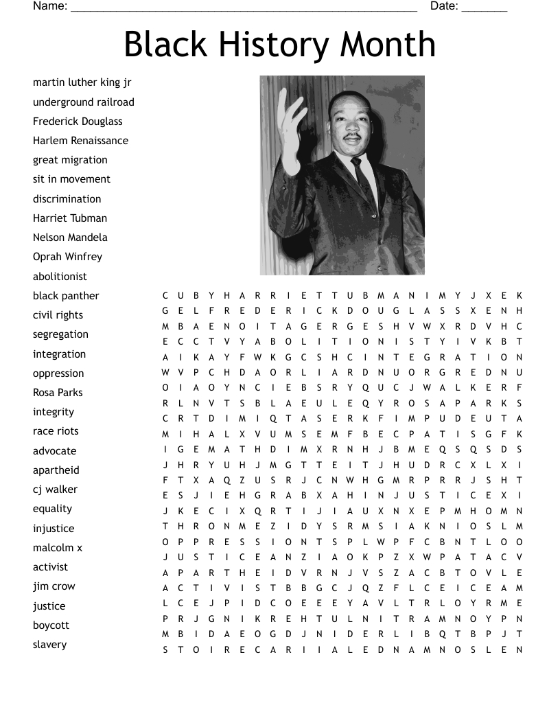 Black History Month Word Search - Wordmint regarding Free Printable Black History Month Word Search Printable