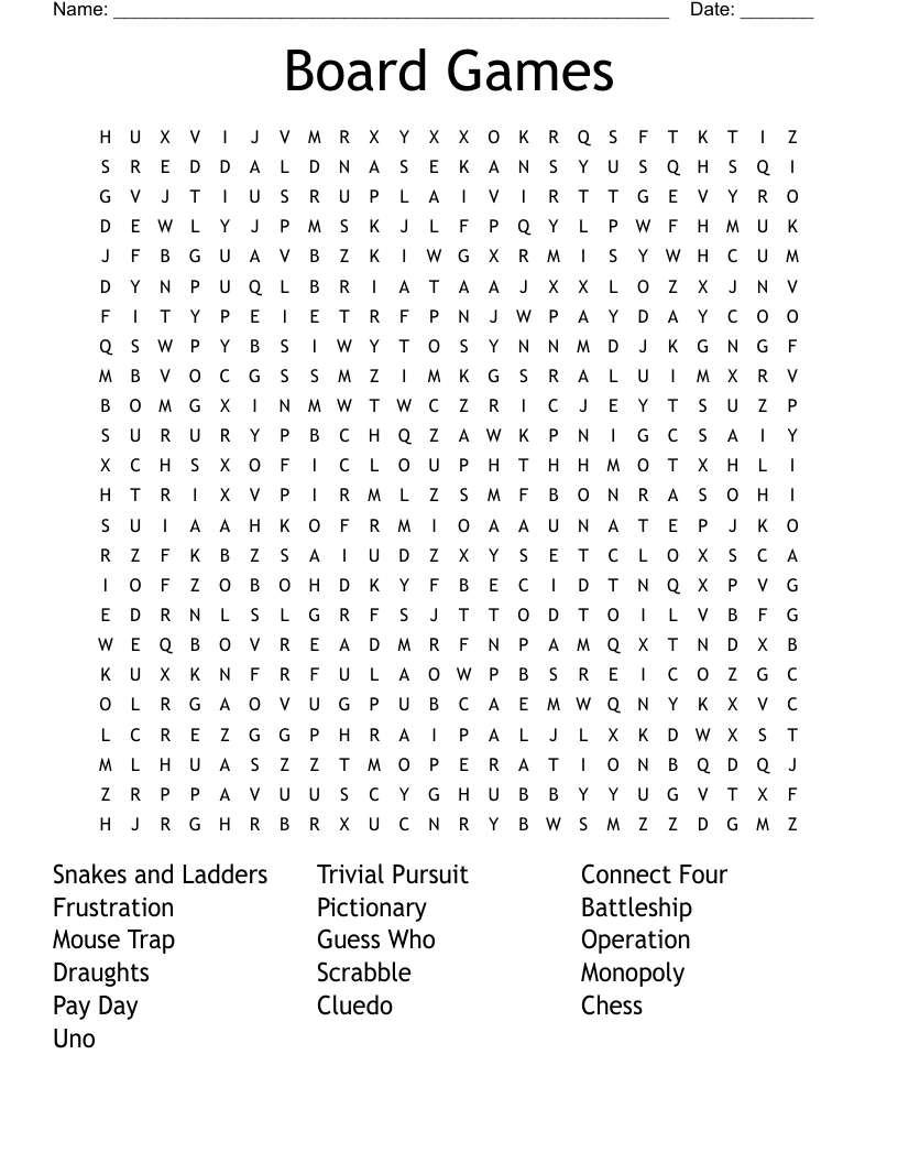 Board Games Word Search - Wordmint with Printable Word Search Puzzles Free Games