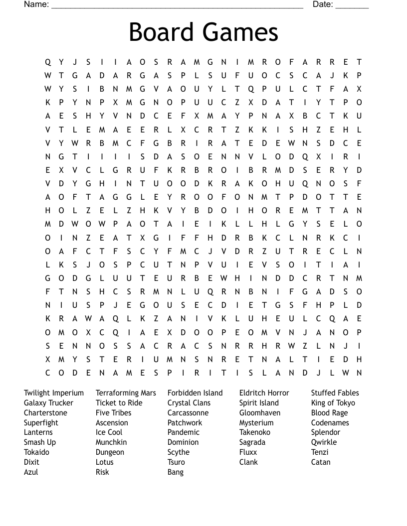 Board Games Word Search - Wordmint with regard to Printable Word Search Game
