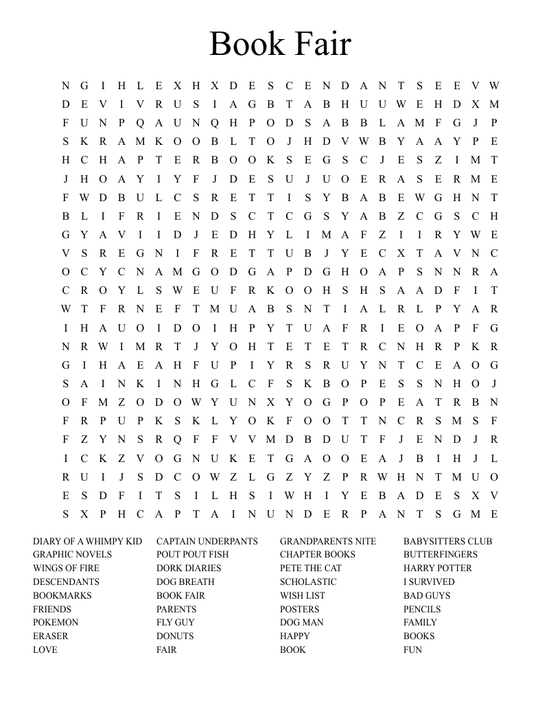 Book Fair Word Search - Wordmint regarding Word Search Booklet Printable