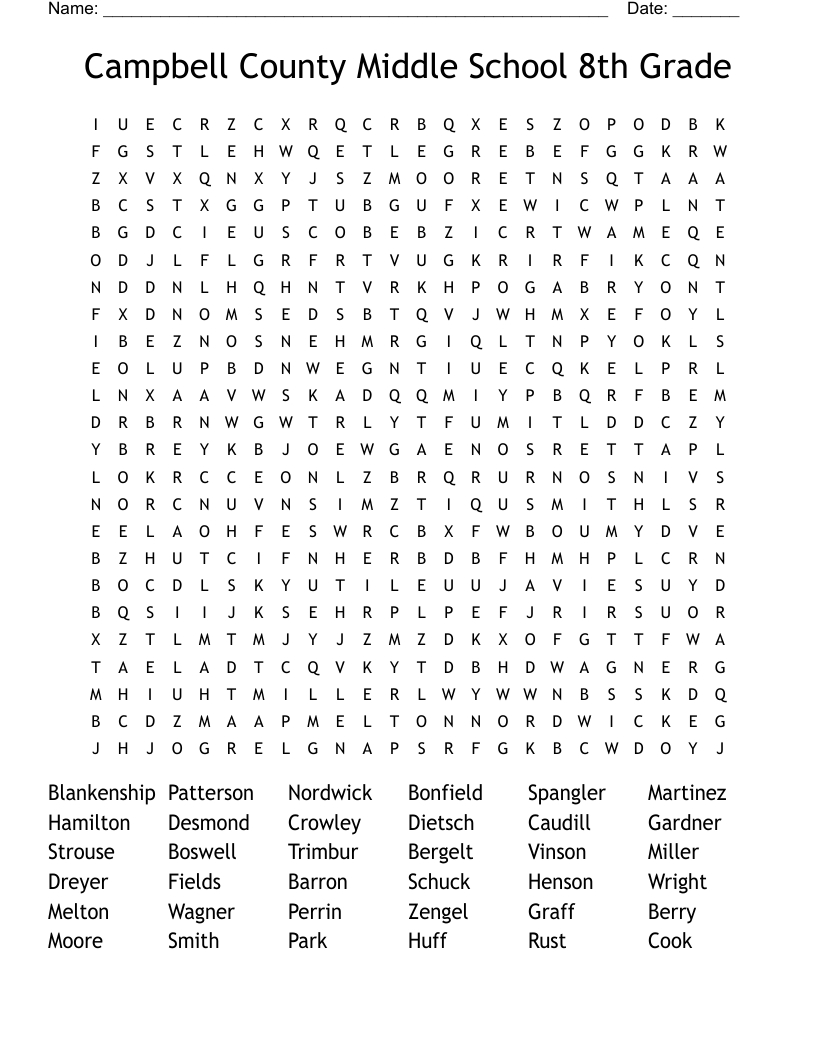 Campbell County Middle School 8Th Grade Word Search - Wordmint inside Free Printable Word Search For 8Th Graders