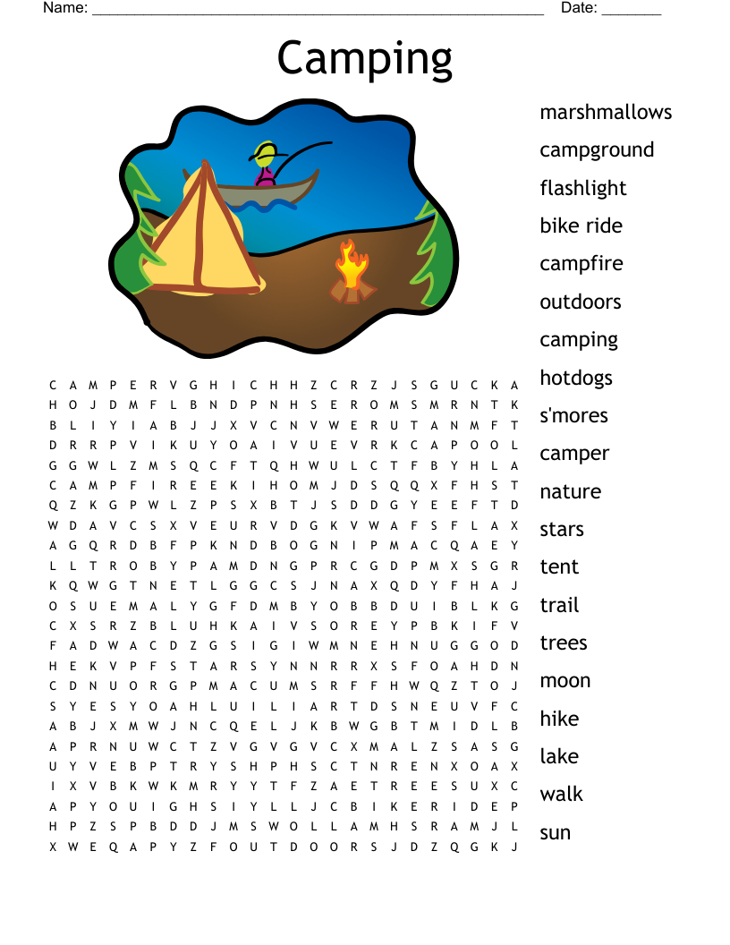 Camping Word Search - Wordmint for Printable Camping Word Search
