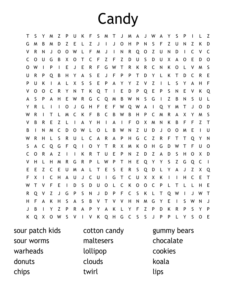 Candy Word Search - Wordmint pertaining to Printable Word Search Candy