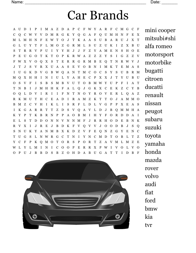 Car Brands Word Search - Wordmint with Free Printable Word Search Cars