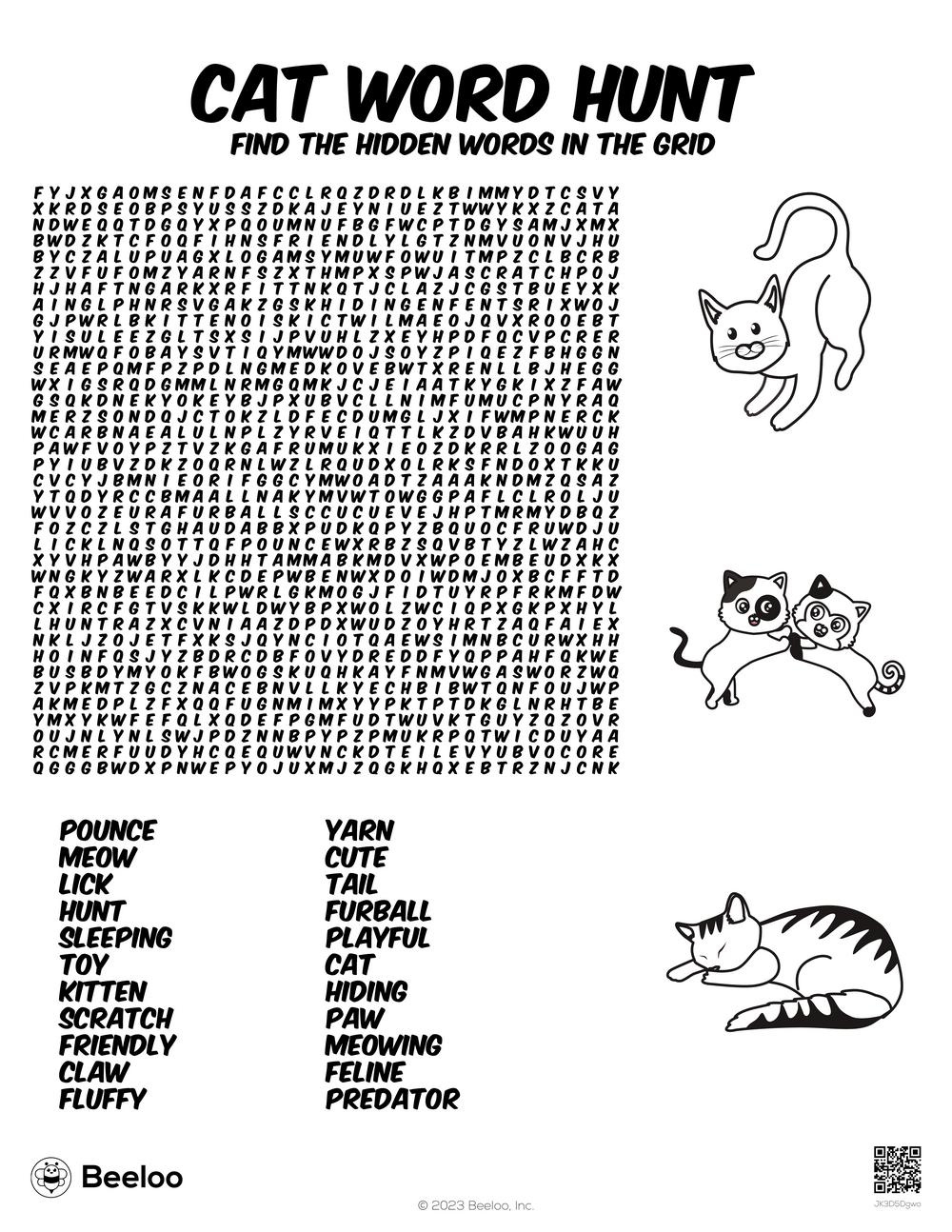 Cat Word Hunt • Beeloo Printable Crafts And Activities For Kids within Printable Word Search Cats