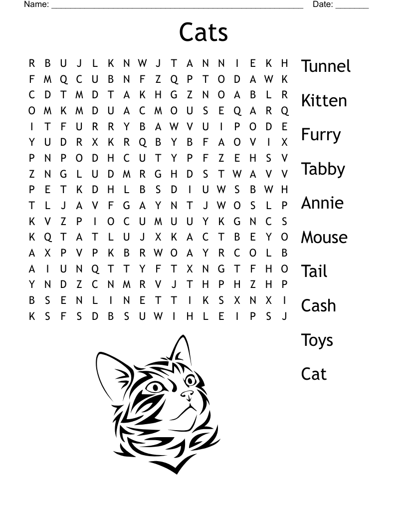 Cats Word Search - Wordmint for Free Printable Word Search Cats