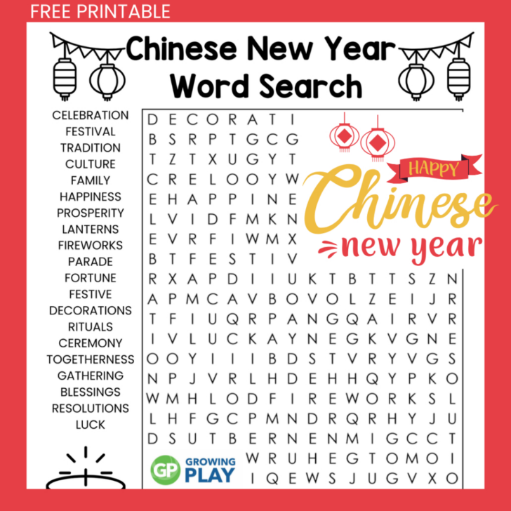 Chinese New Year Word Search Printable Chinese New Year Word Search Printable