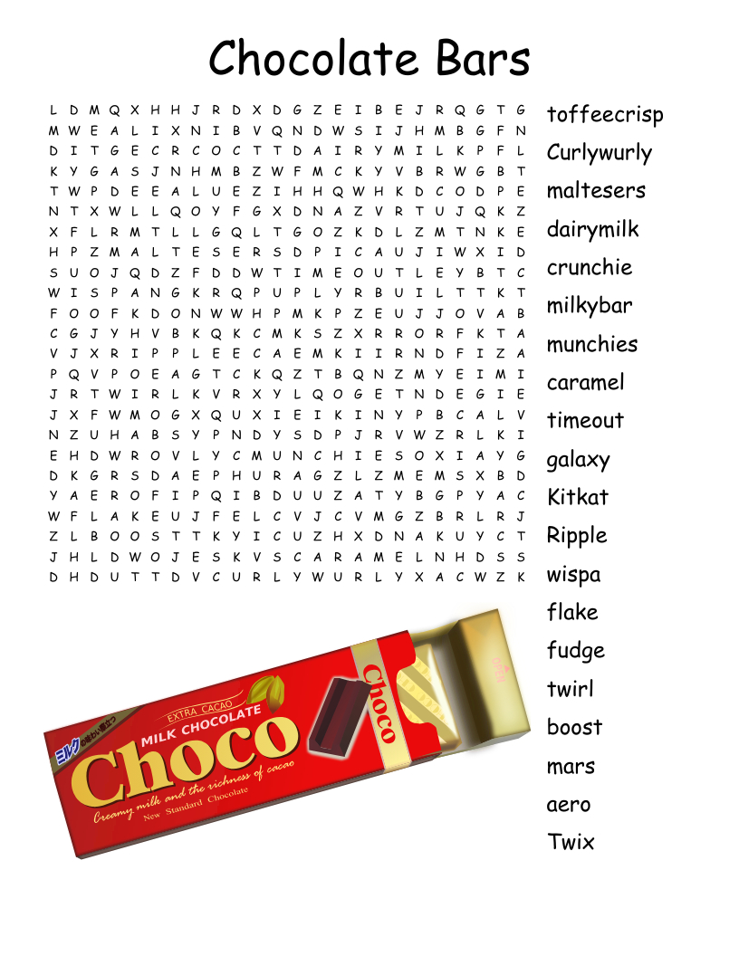 Chocolate Bars Word Search - Wordmint for Free Printable Word Search Puzzles Chocolate