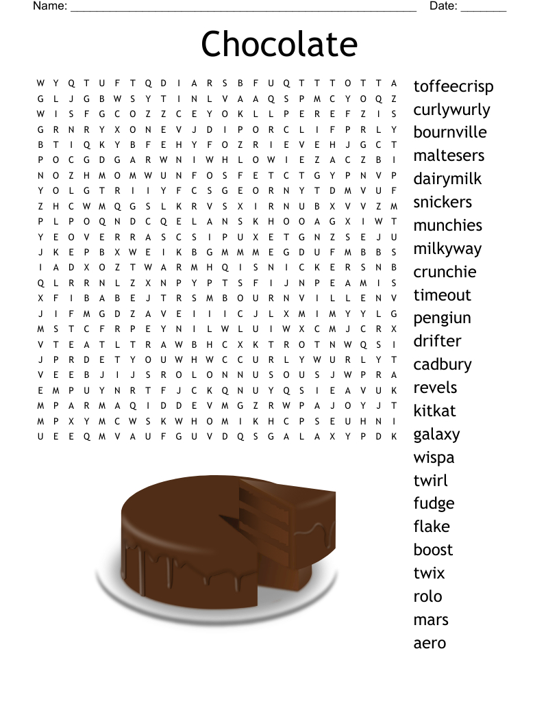 Chocolate Bars Word Search - Wordmint within Free Printable Word Search Puzzles Chocolate
