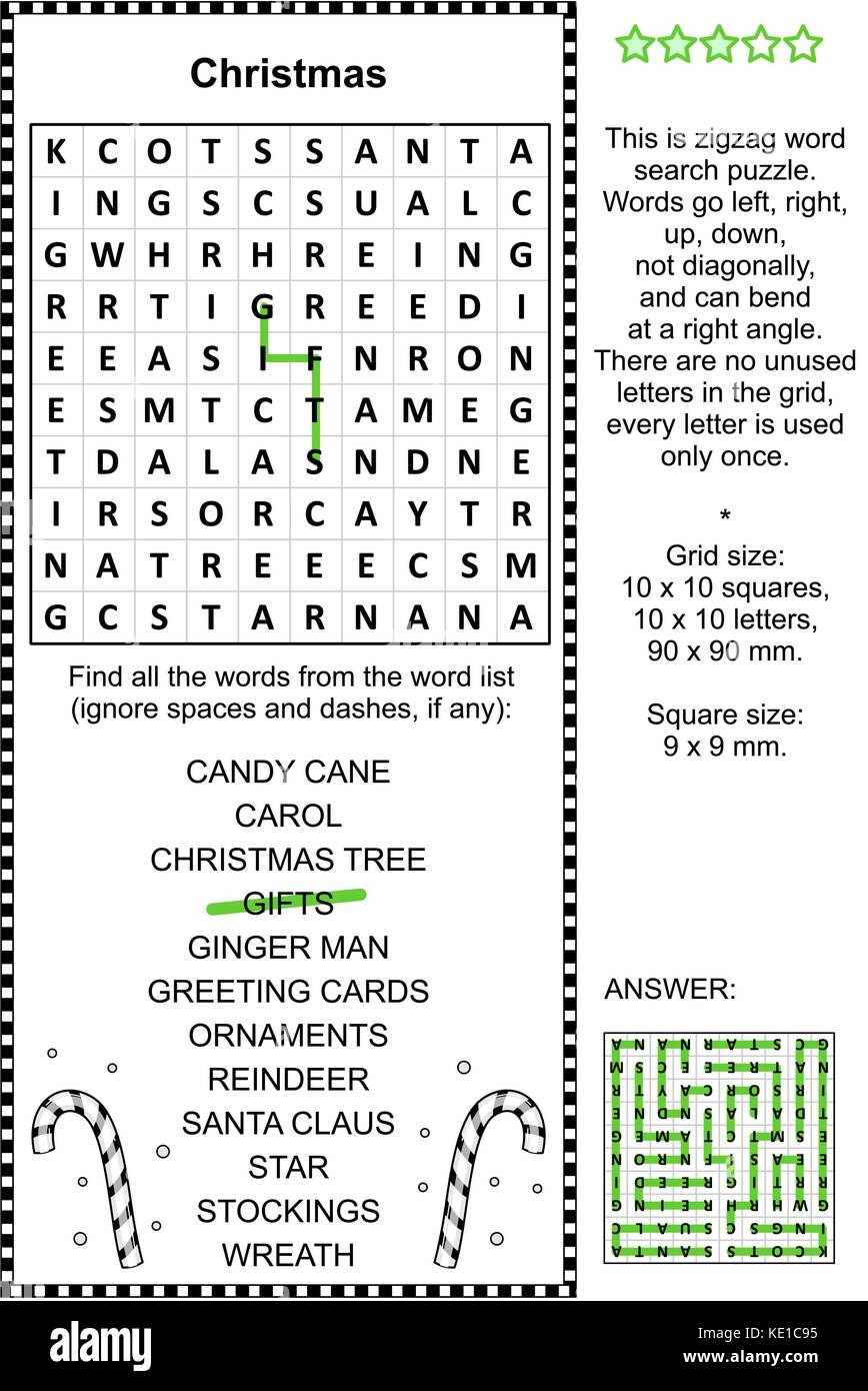 Christmas Holiday Themed Zigzag Word Search Puzzle (Suitable Both in Free Printable Zig Zag Word Search Puzzles