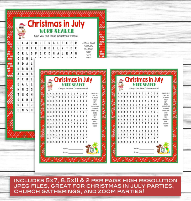 Christmas in July Word Sleuths Printable