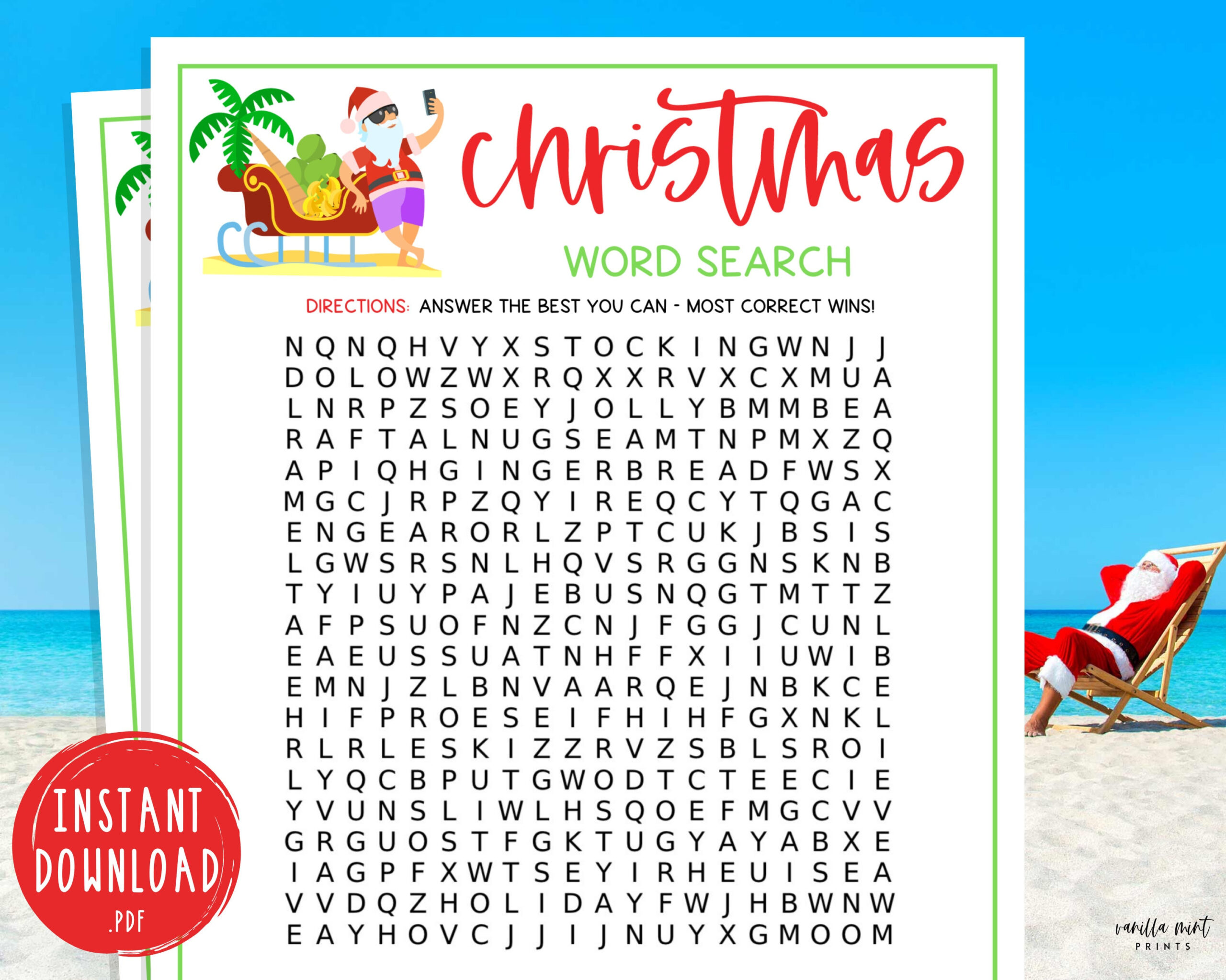Christmas In July Word Search Party Game | Beach Christmas inside Christmas in July Word Sleuths