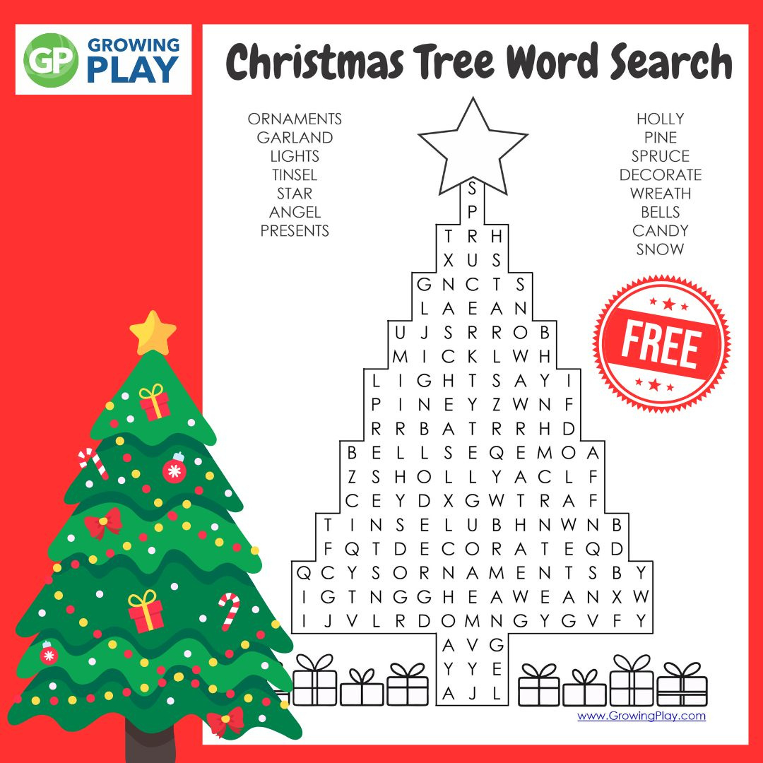 Christmas Tree Word Search - Free Printable - Growing Play throughout Christmas Tree Word Search Printable