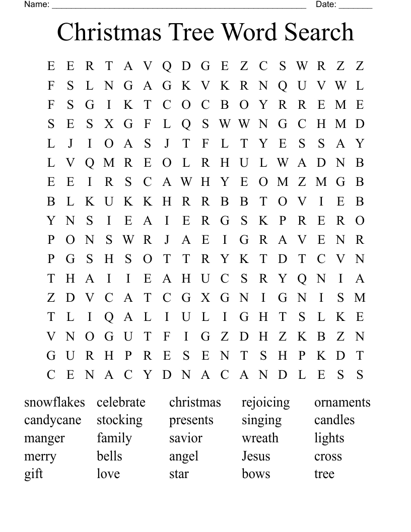 Christmas Tree Word Search - Wordmint for Christmas Tree Word Search Printable