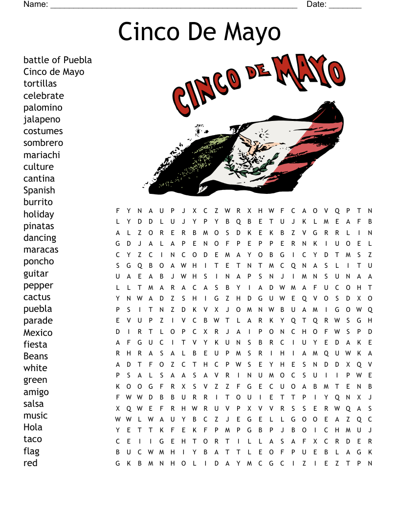 Cinco De Mayo Word Search - Wordmint for Cinco De Mayo Printable Word Search