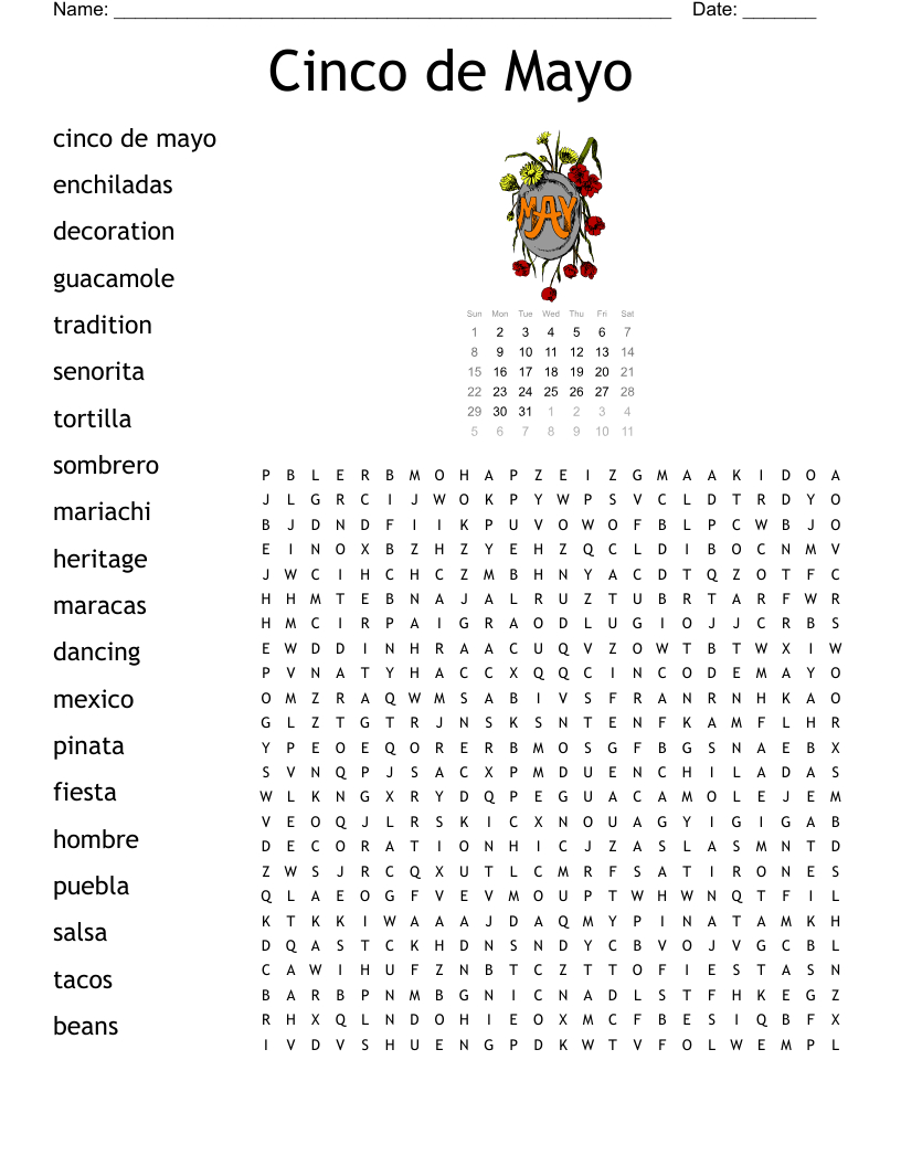 Cinco De Mayo Word Search - Wordmint for Cinco De Mayo Printable Word Search