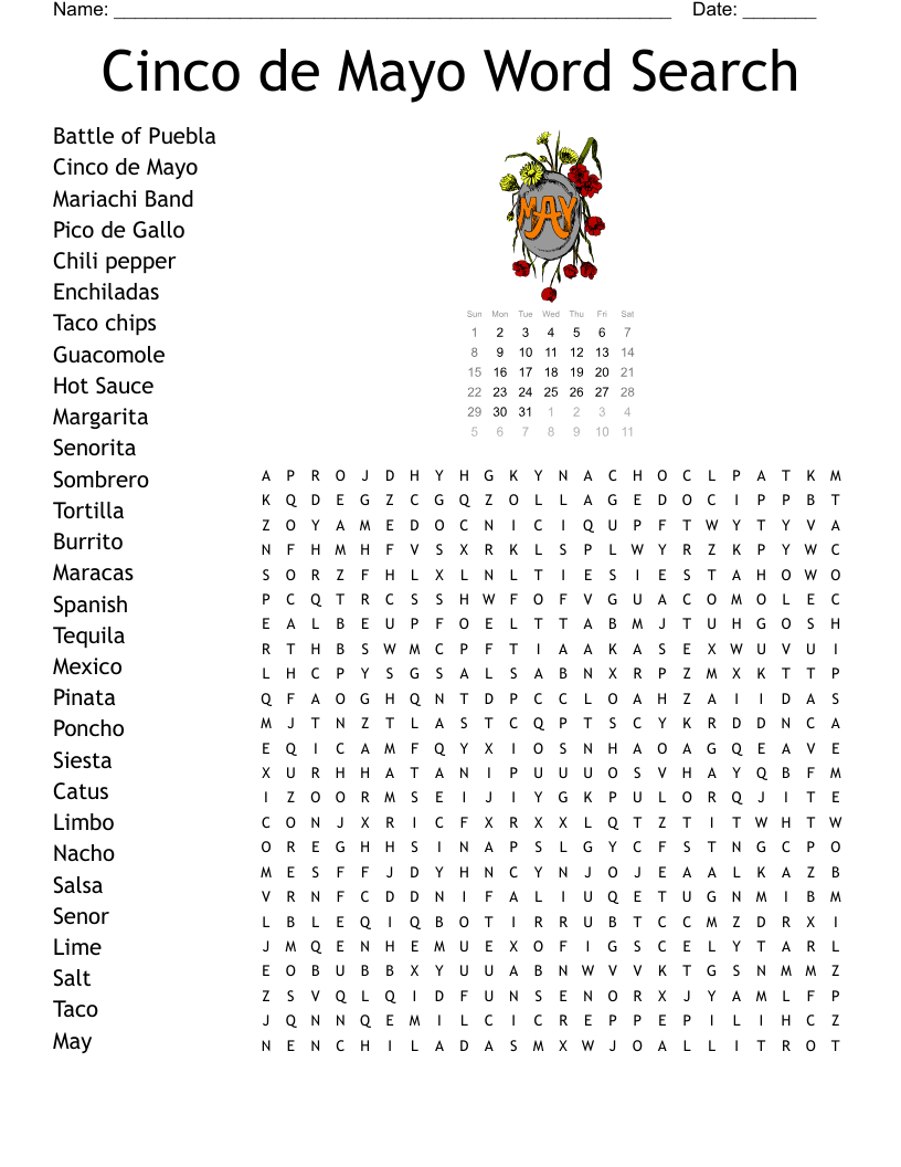 Cinco De Mayo Word Search - Wordmint inside Cinco De Mayo Word Search Printable