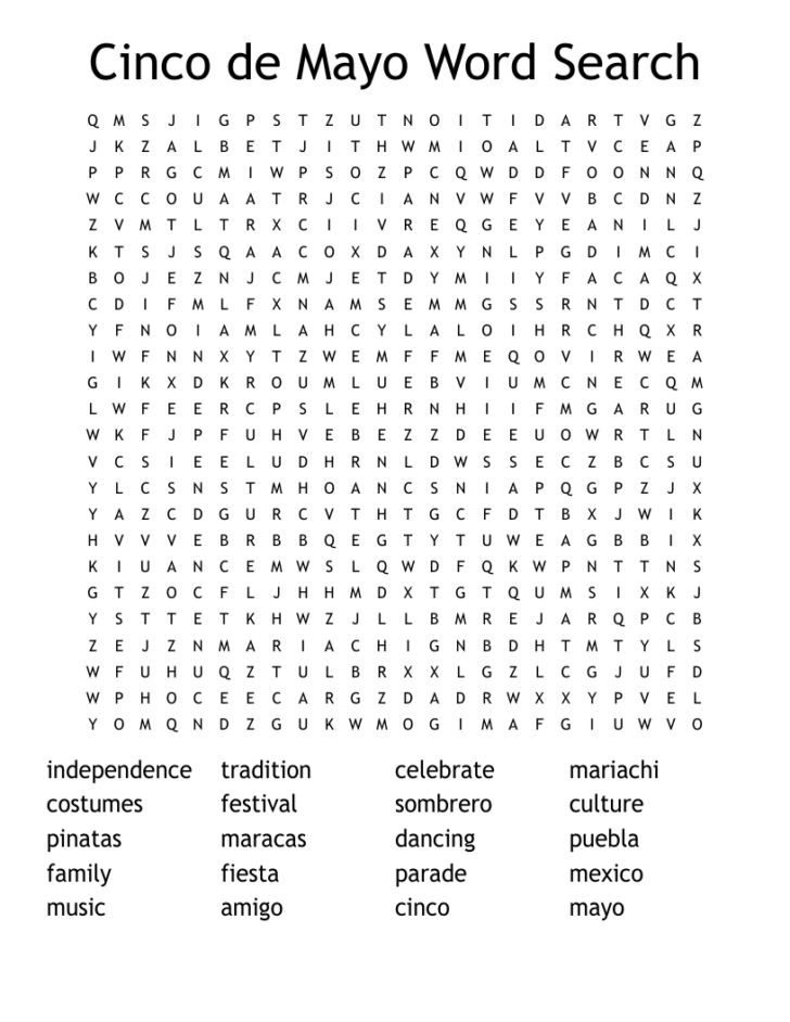 Free Printable Cinco De Mayo Word Search