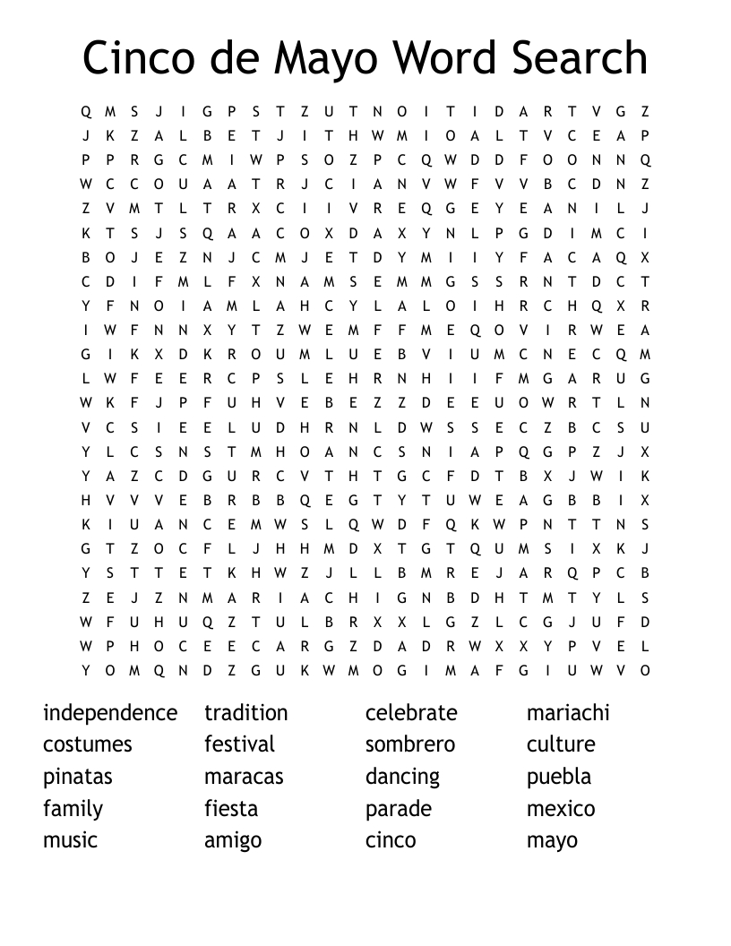 Cinco De Mayo Word Search - Wordmint with Cinco De Mayo Printable Word Search