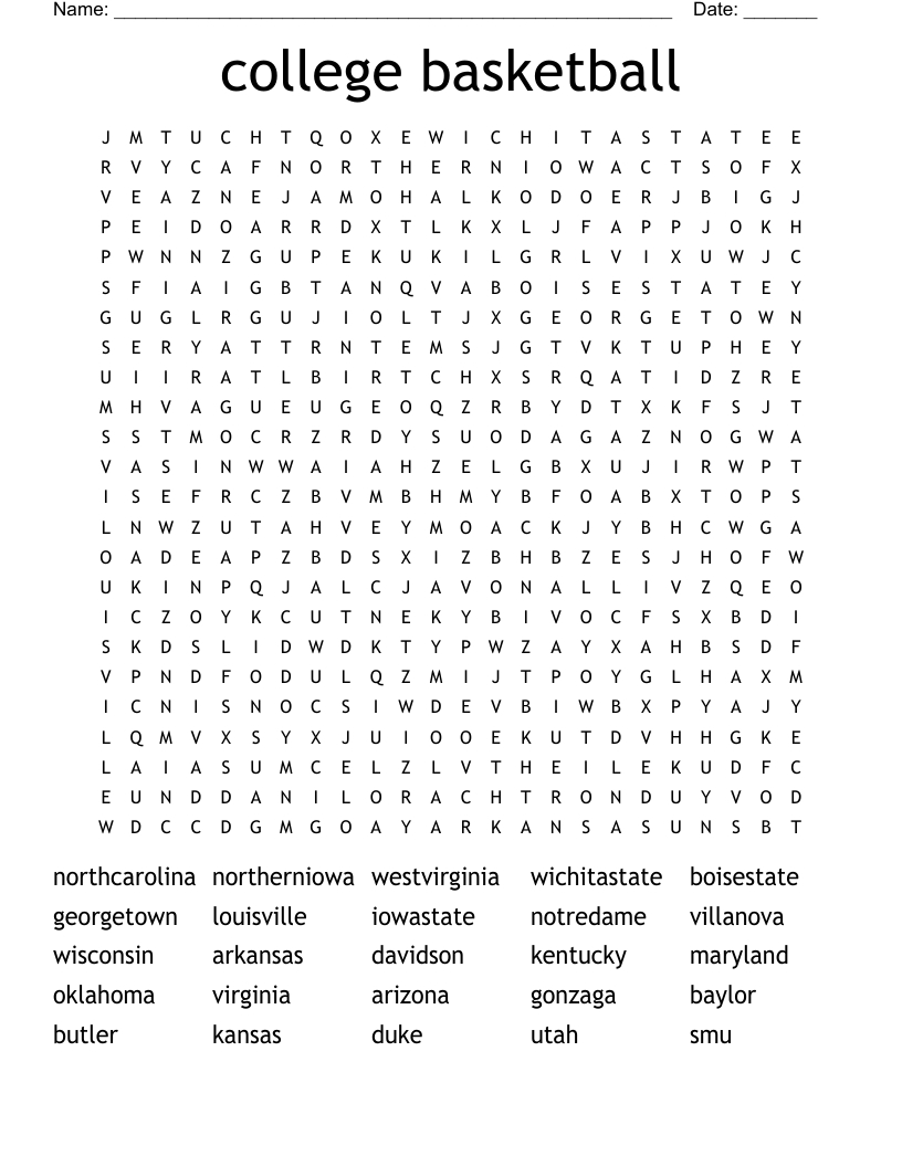 College Basketball Word Search - Wordmint pertaining to Basketball Word Search Printable