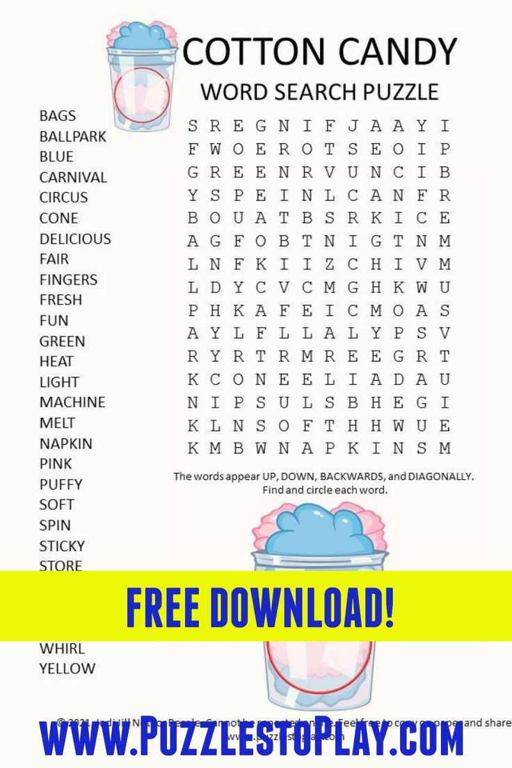Cotton Candy Word Search Puzzle with regard to Free Printable Word Search Puzzles Candy