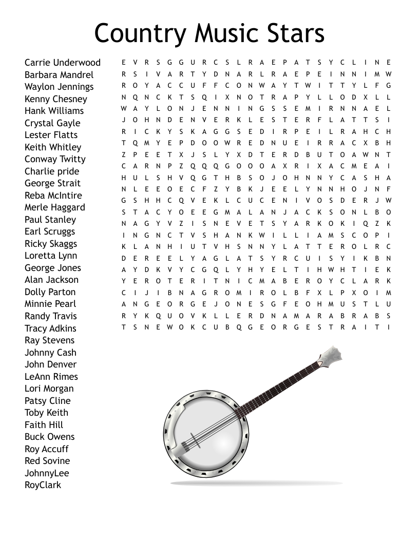 Country Music Stars Word Search - Wordmint pertaining to Printable Music Word Search Puzzles