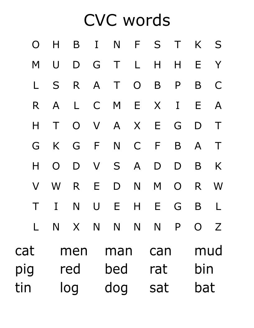 Cvc Words Word Search - Wordmint with Cvc Word Search Free Printable
