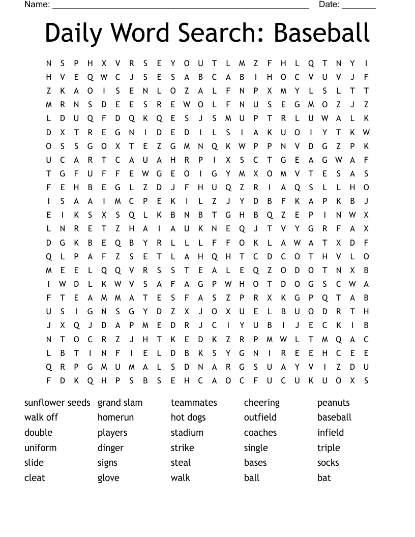 Daily Word Search: Baseball - Wordmint intended for Daily Printable Word Search