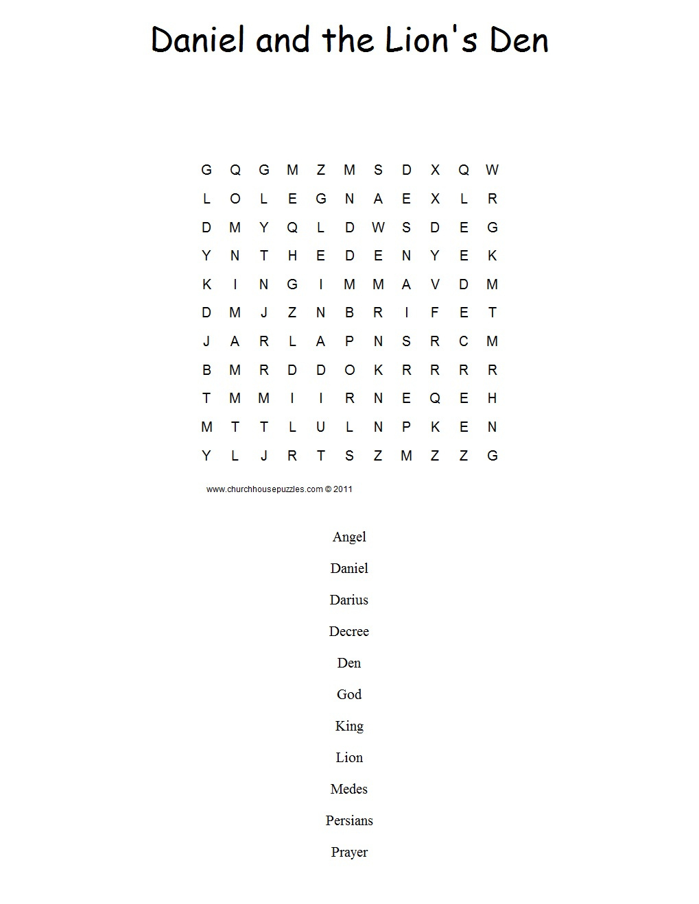 Daniel In The Lion'S Den Word Search regarding Daniel in the Lion's Den Printable Word Search