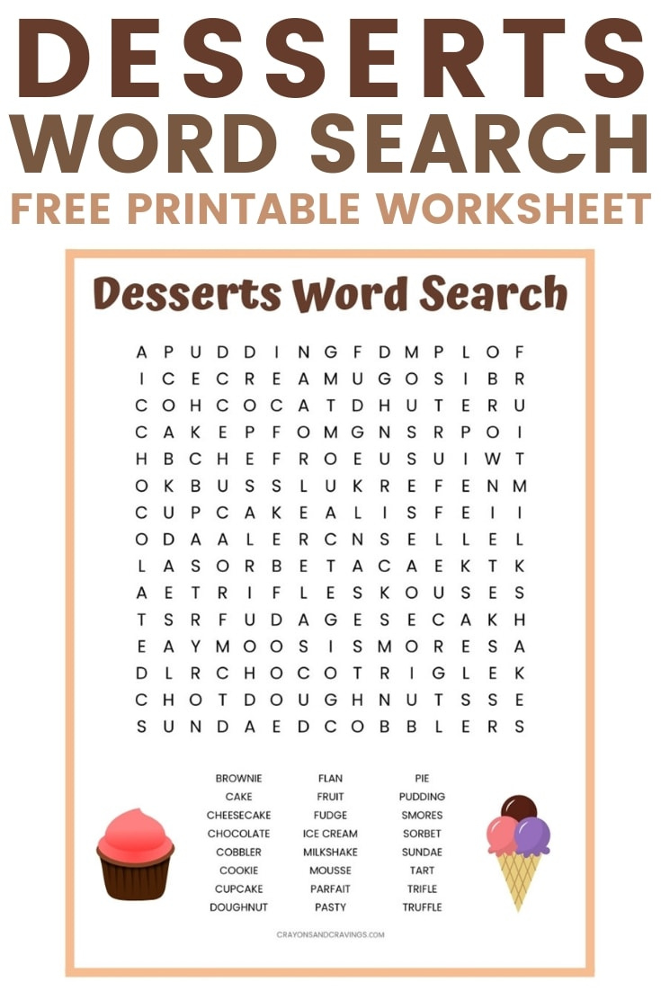 Desserts Word Search - Free Printable Worksheet regarding Easy Word Search Puzzles Printable Free