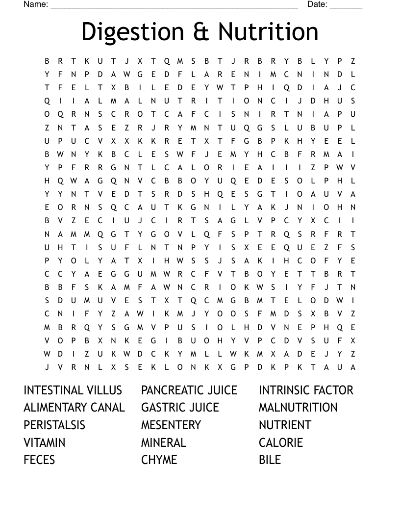 Digestion &amp;amp; Nutrition Word Search - Wordmint for Reader&amp;#039;S Digest Word Search Printable For Adults