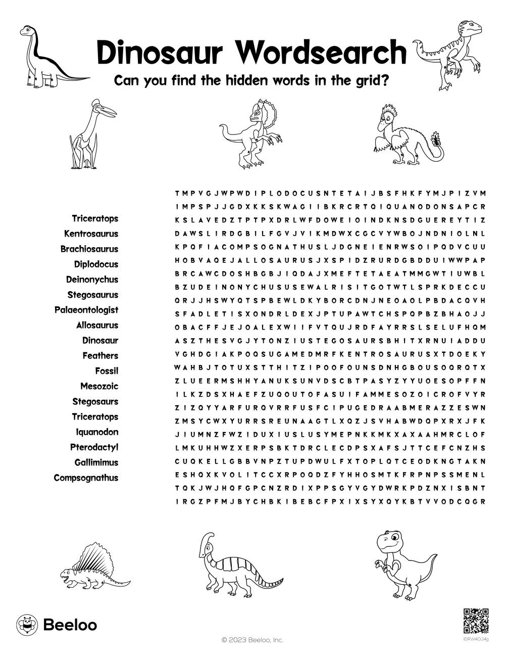 Dinosaur Wordsearch • Beeloo Printable Crafts And Activities For Kids in Dinosaur Printable Word Search