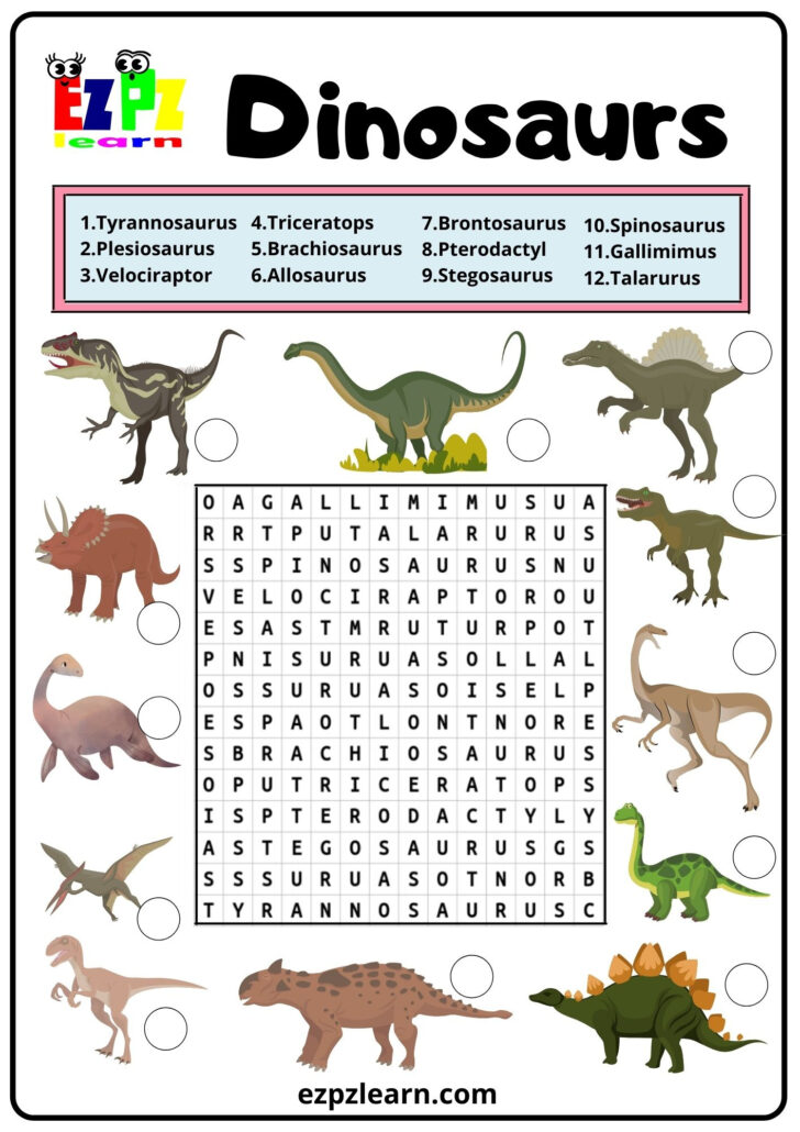 Dinosaur Printable Word Search