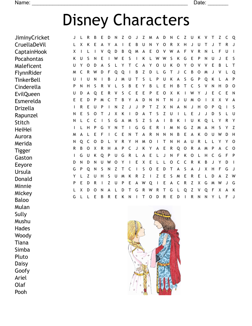 Disney Characters Word Search - Wordmint throughout Disney Word Search Printable Hard