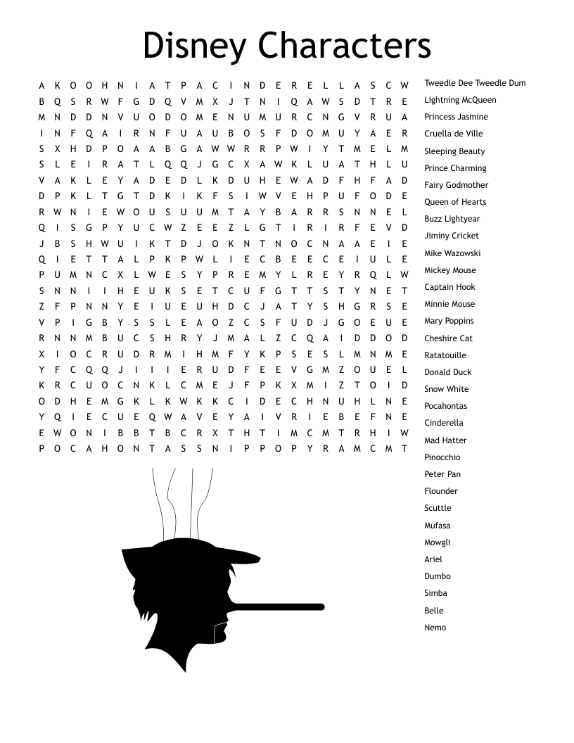 Disney Characters Word Search - Wordmint with Printable Word Search Disney