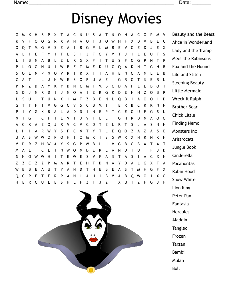 Disney Movies Word Search - Wordmint inside Movie Word Search Printable