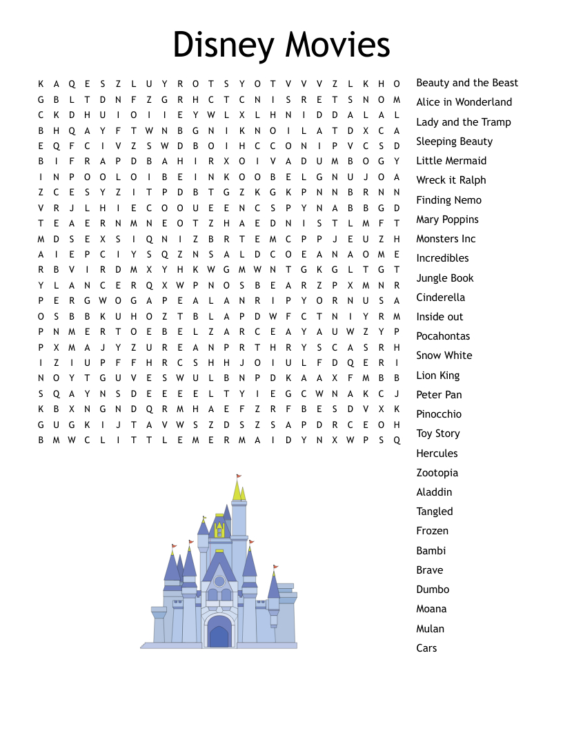 Disney Movies Word Search - Wordmint intended for Free Printable Word Search Movies