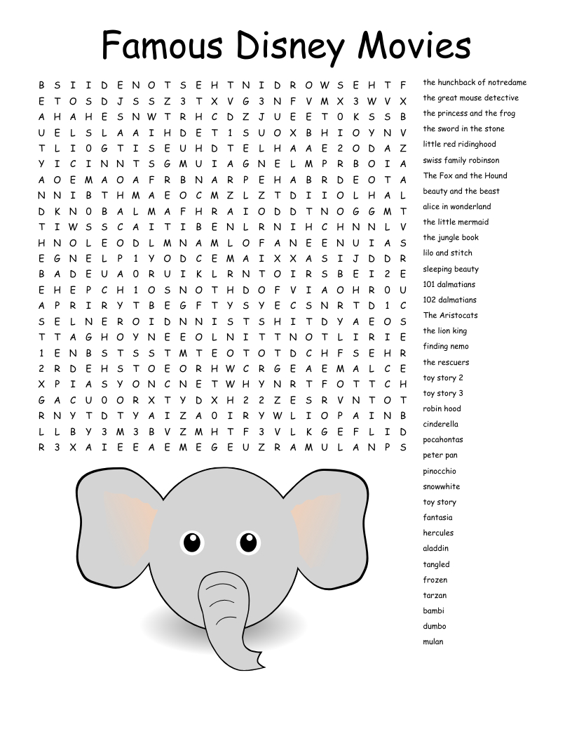 Disney Movies Word Search - Wordmint pertaining to Printable Word Search Movies