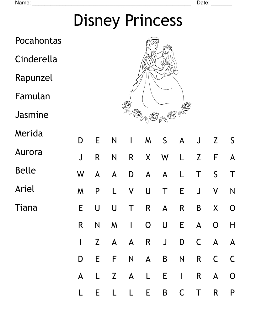 Disney Princess Word Search - Wordmint pertaining to Disney Word Search Printable