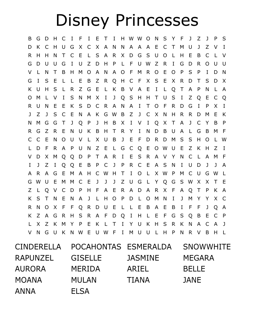 Disney Princesses Word Search - Wordmint inside Disney Word Search Printable Hard