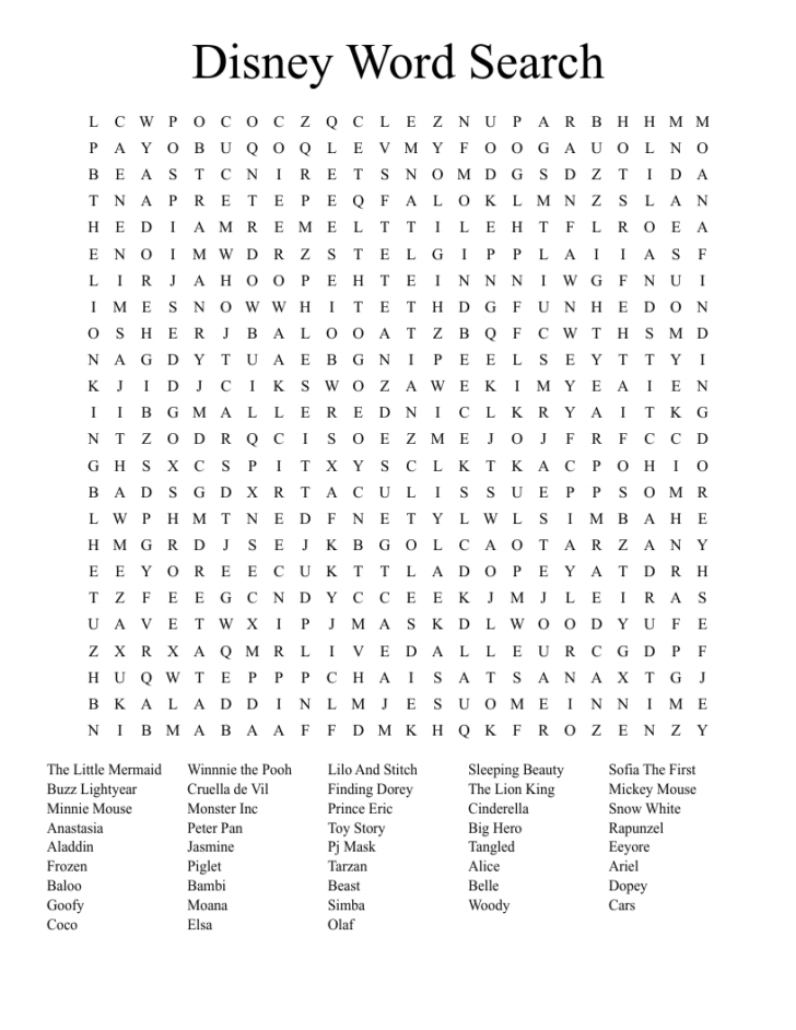 Disney Word Search Free Printable Disney Word Search Free Printable