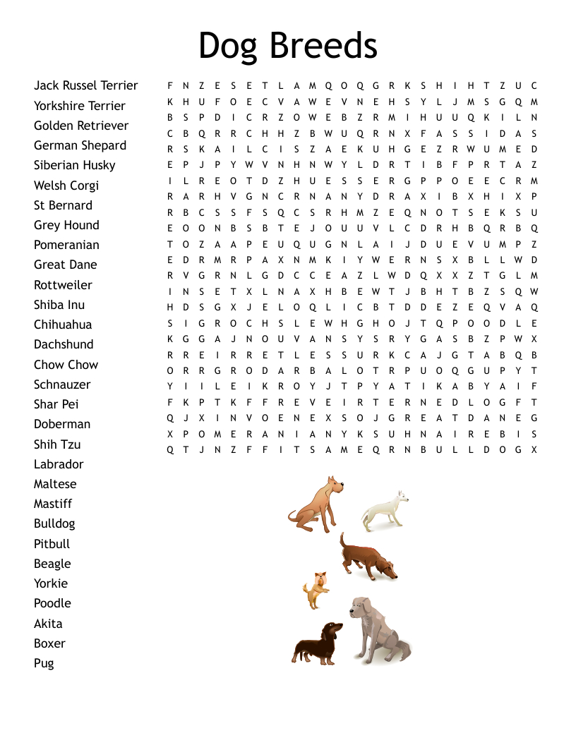 Dog Breeds Word Search - Wordmint within Free Printable Word Search Puzzles Dogs