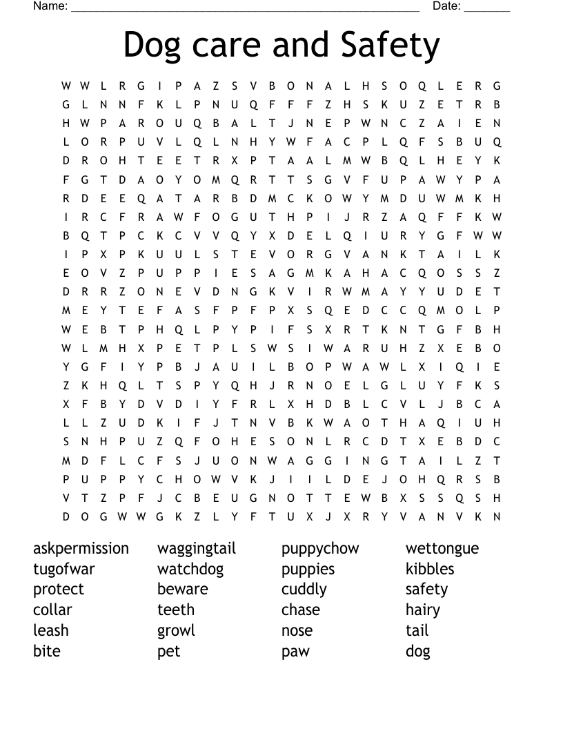 Dog Care And Safety Word Search - Wordmint regarding Dog Word Search Puzzles Printable